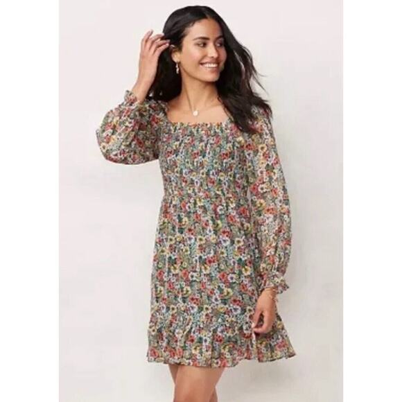 Lauren Conrad Green Floral Smocked Dress Sz Medium Cottagecore New - Picture 10 of 12